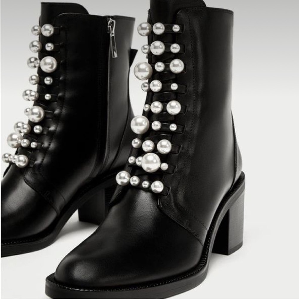 Zara Pearl Boots OG Real Leather size 7.5 Like New